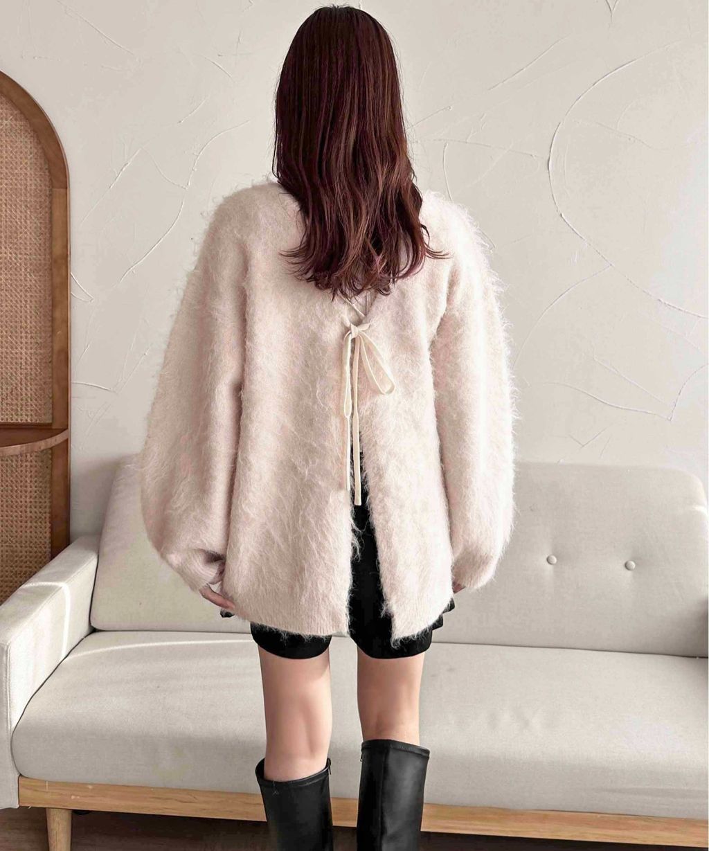 apres jour clair 2WAY毛絨感蕾絲綁帶針織開襟外套_38