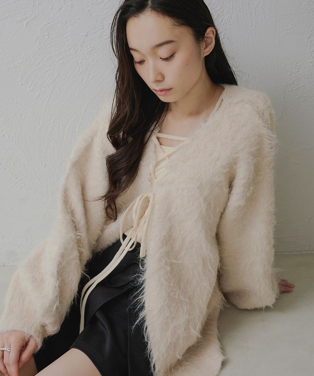 apres jour clair 2WAY毛絨感蕾絲綁帶針織開襟外套_49