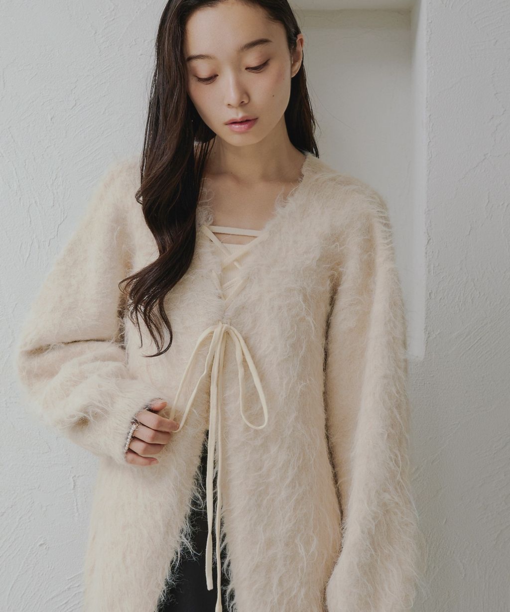 apres jour clair 2WAY毛絨感蕾絲綁帶針織開襟外套_48