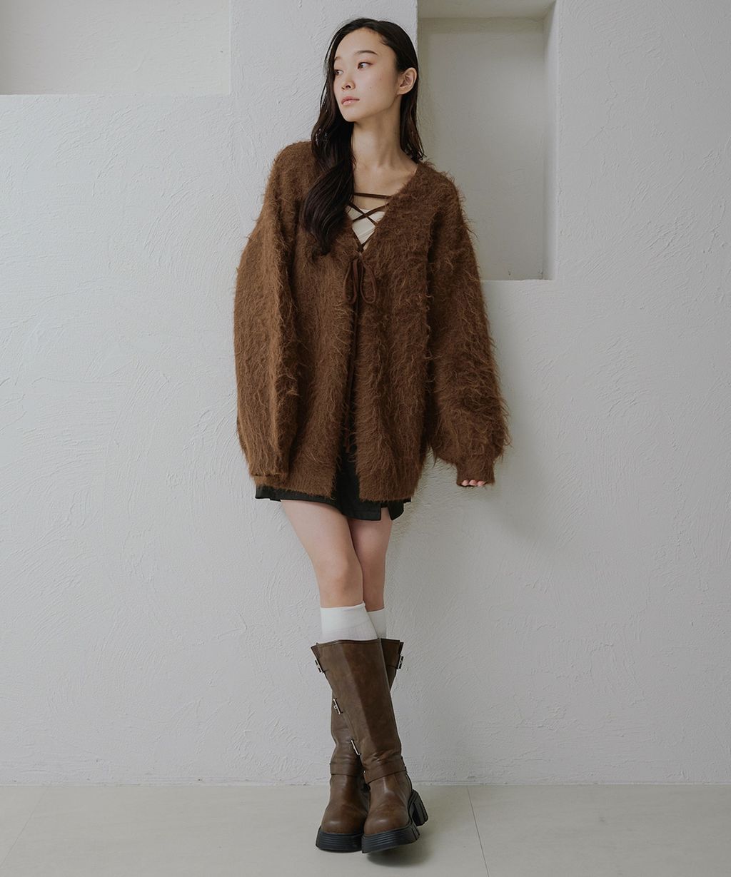 apres jour clair 2WAY毛絨感蕾絲綁帶針織開襟外套_43