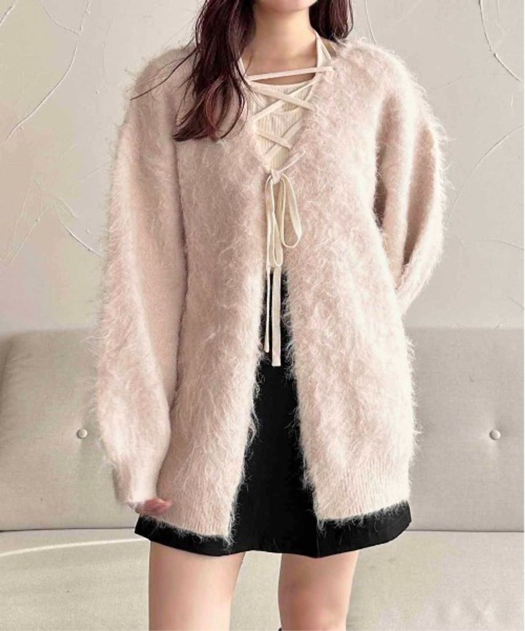 apres jour clair 2WAY毛絨感蕾絲綁帶針織開襟外套_34