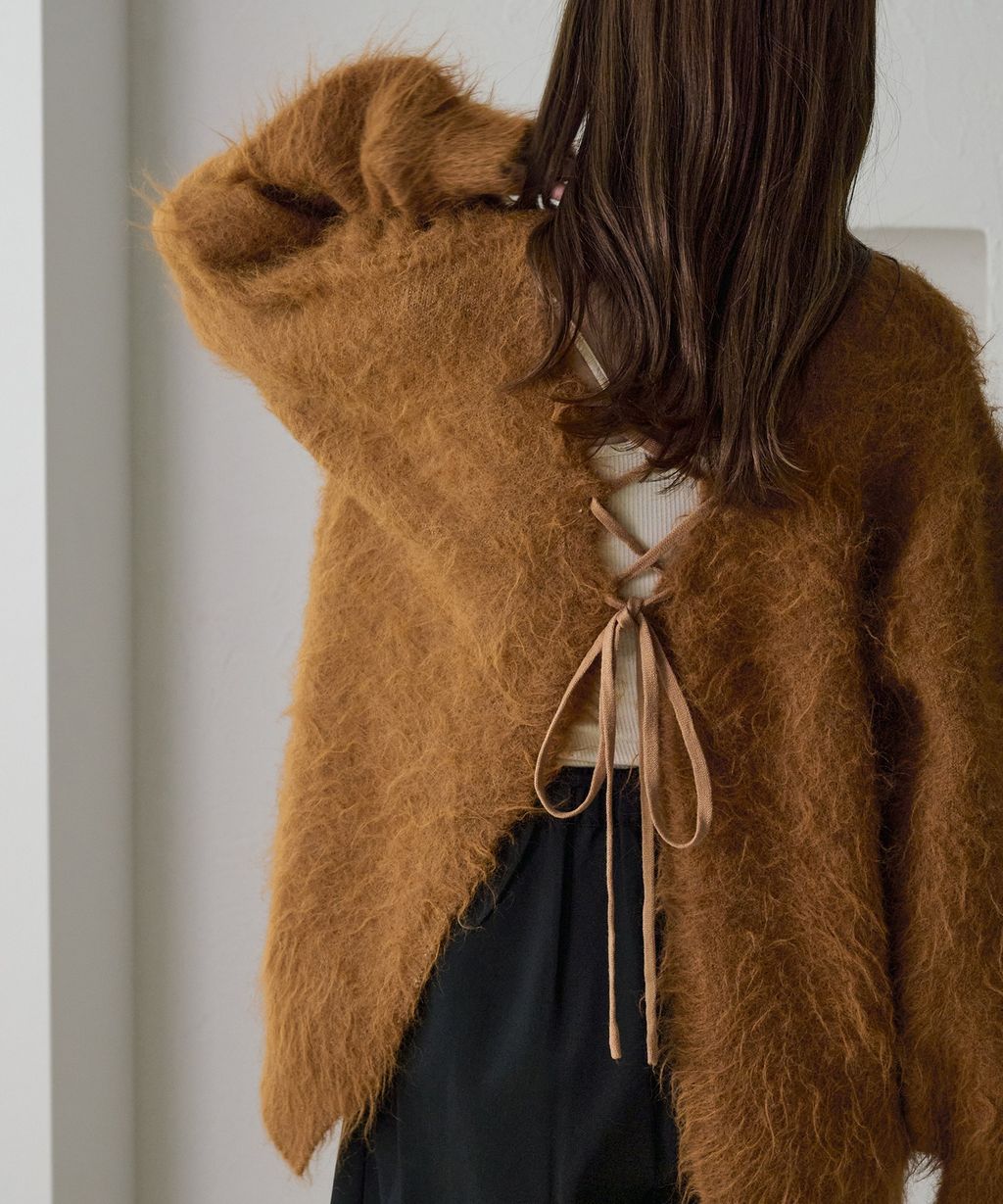 apres jour clair 2WAY毛絨感蕾絲綁帶針織開襟外套_71