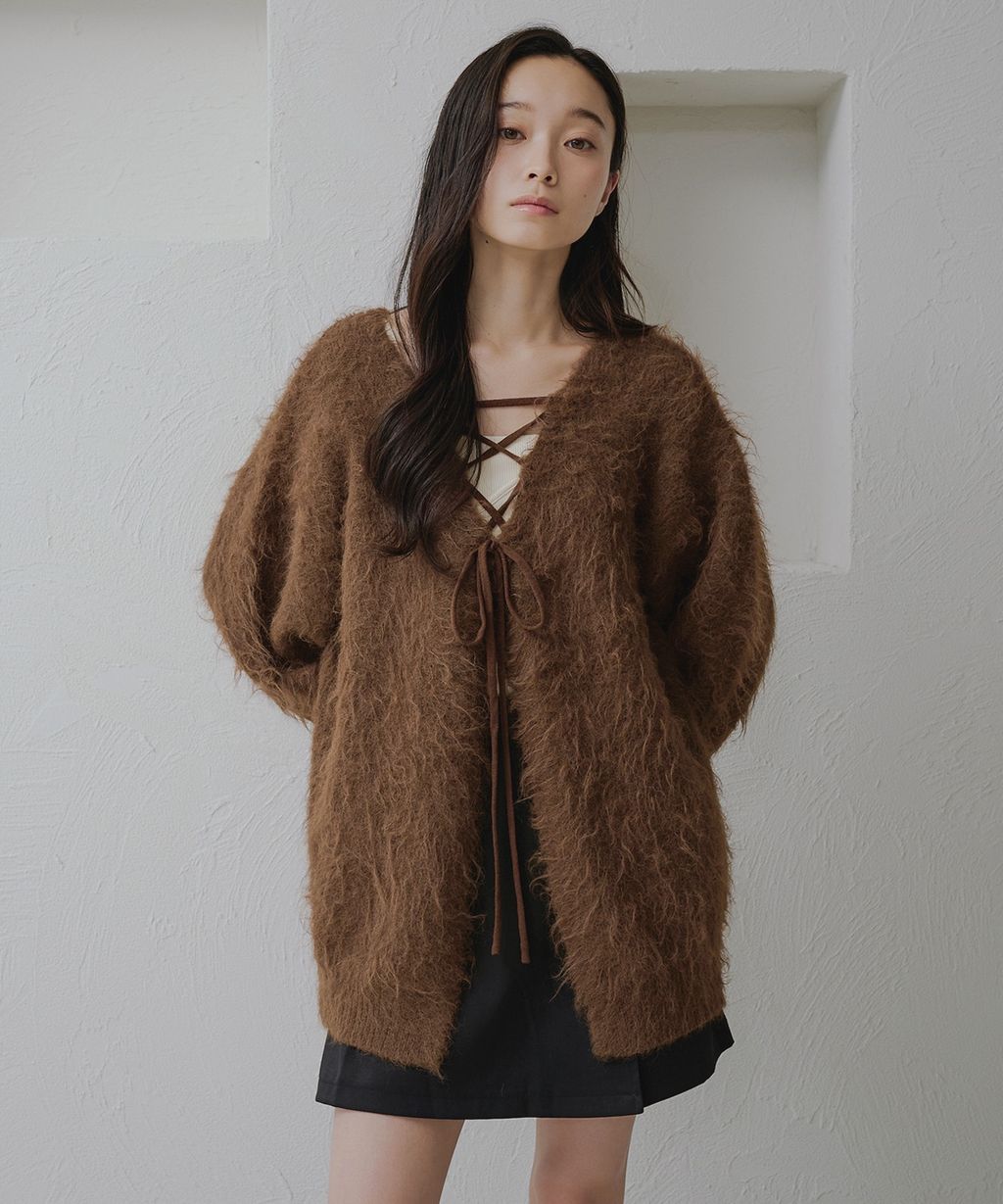 apres jour clair 2WAY毛絨感蕾絲綁帶針織開襟外套_41