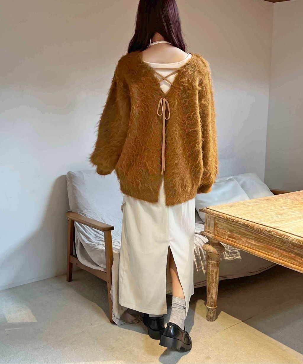 apres jour clair 2WAY毛絨感蕾絲綁帶針織開襟外套_31