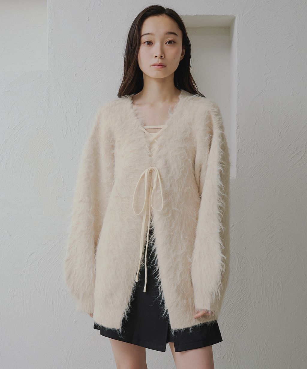 apres jour clair 2WAY毛絨感蕾絲綁帶針織開襟外套_45