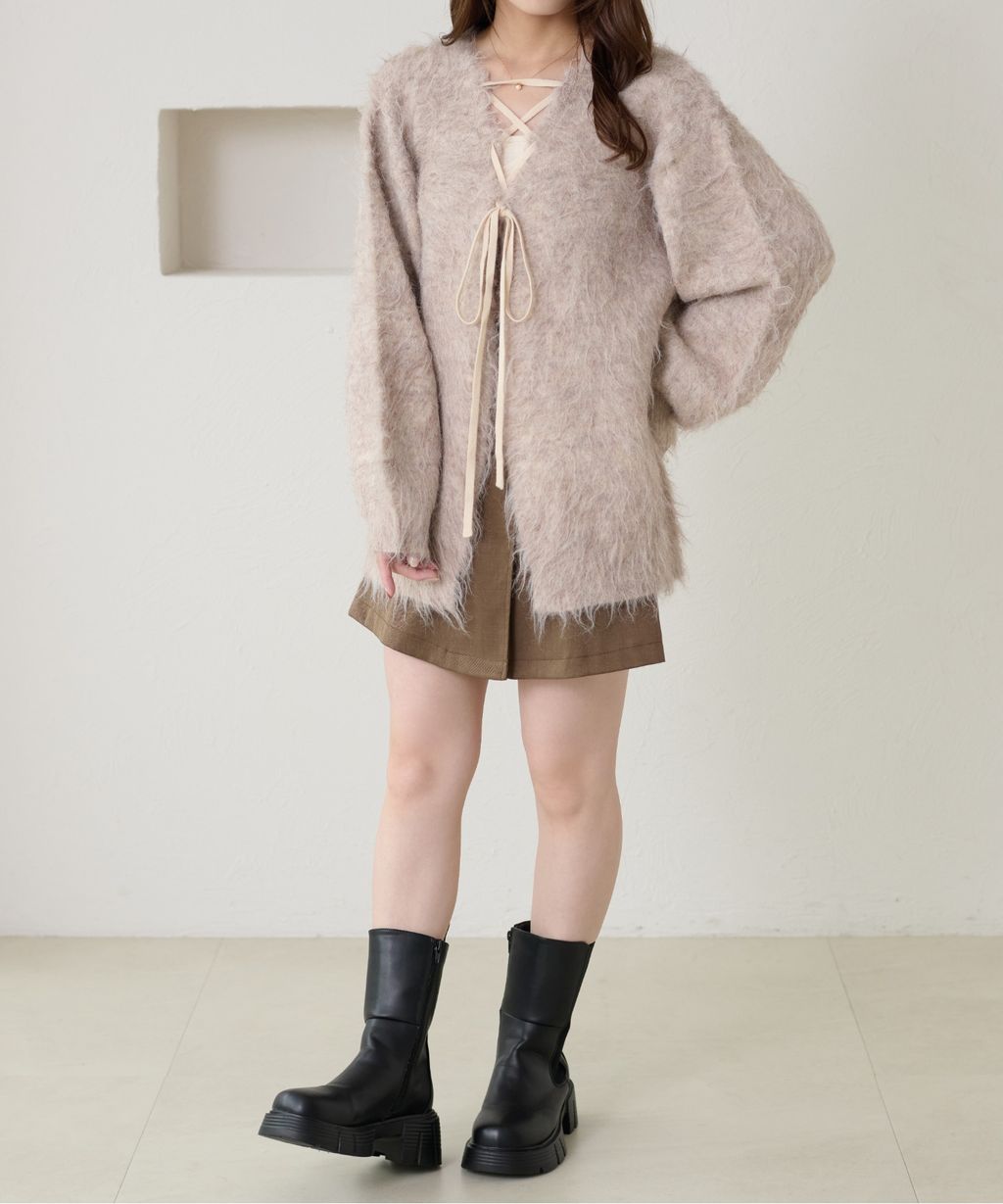 apres jour clair 2WAY毛絨感蕾絲綁帶針織開襟外套_21