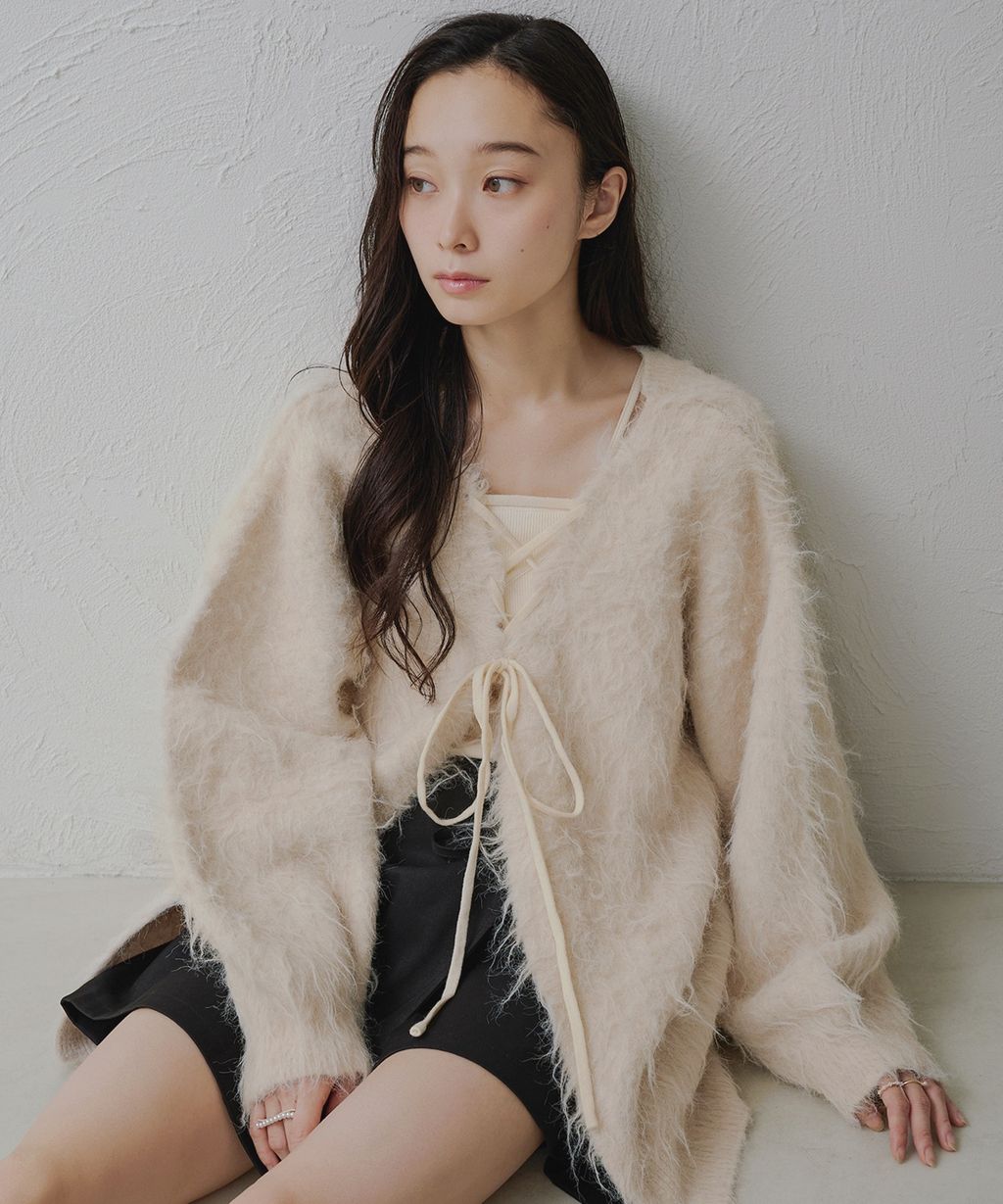 apres jour clair 2WAY毛絨感蕾絲綁帶針織開襟外套_50