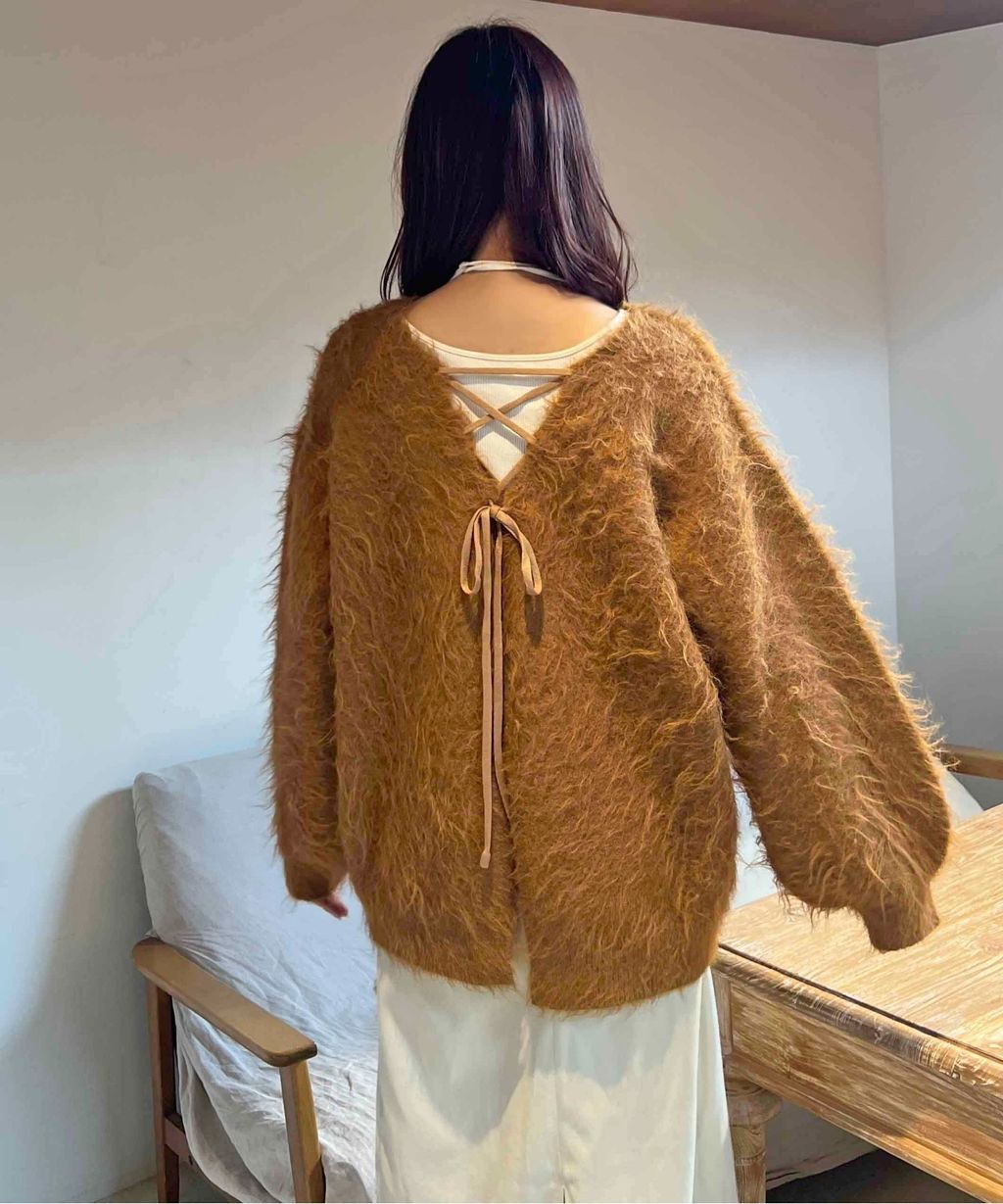 apres jour clair 2WAY毛絨感蕾絲綁帶針織開襟外套_29