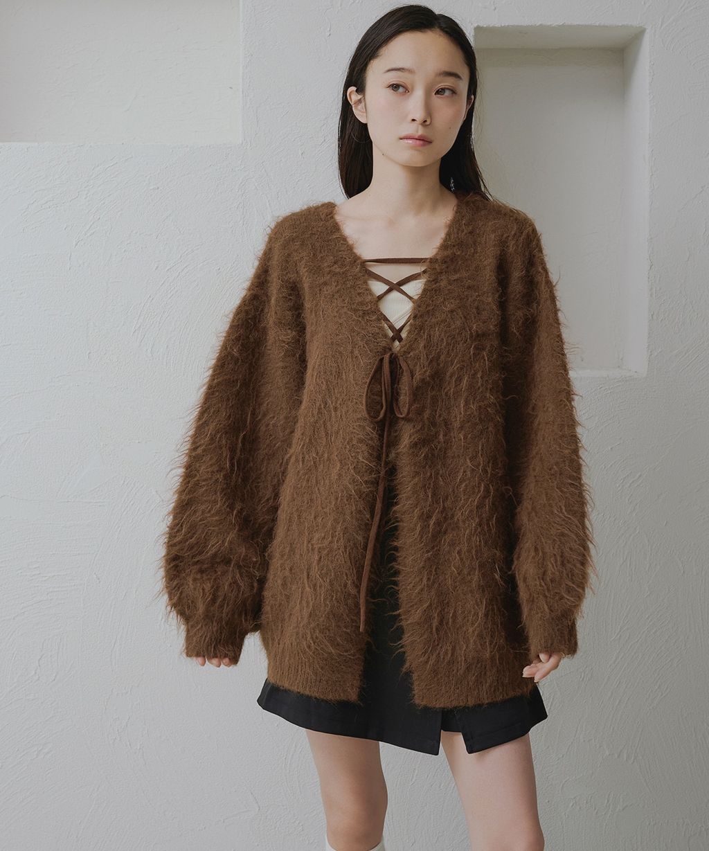 apres jour clair 2WAY毛絨感蕾絲綁帶針織開襟外套_39