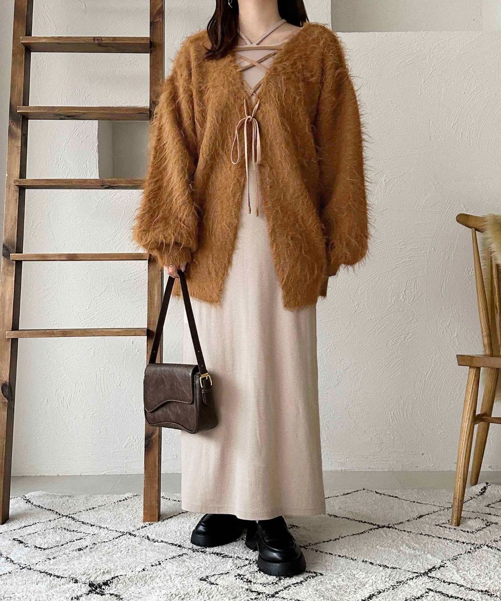 apres jour clair 2WAY毛絨感蕾絲綁帶針織開襟外套_28