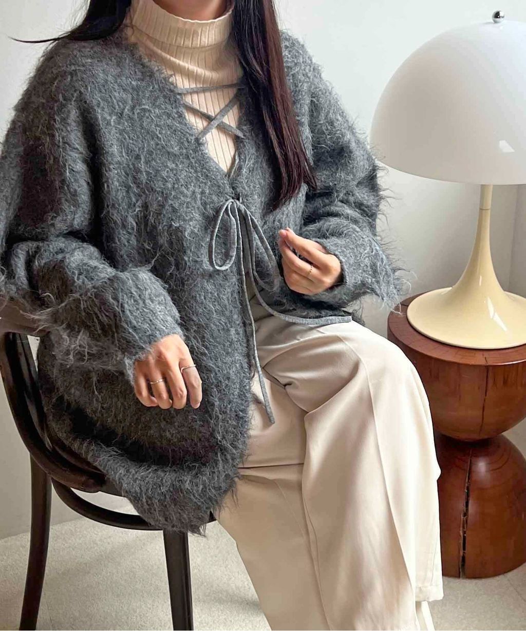 apres jour clair 2WAY毛絨感蕾絲綁帶針織開襟外套_32