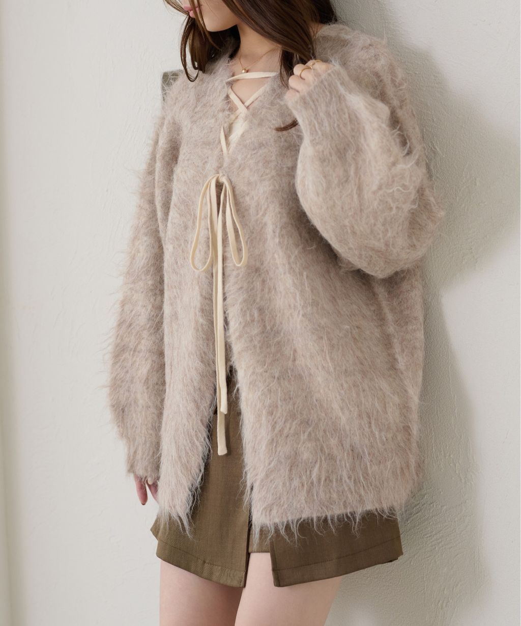 apres jour clair 2WAY毛絨感蕾絲綁帶針織開襟外套_18