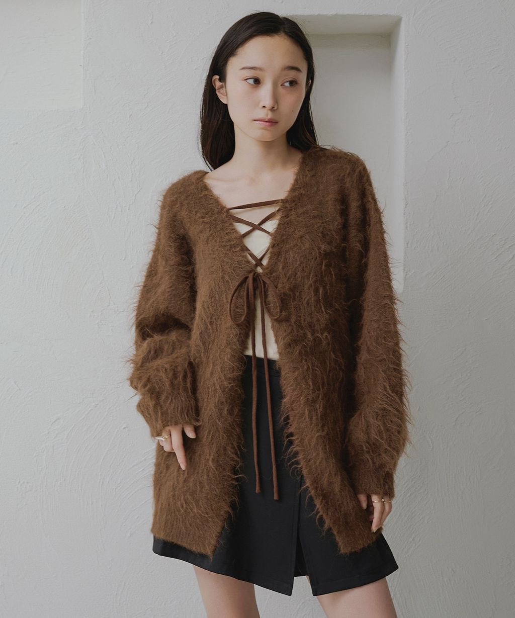 apres jour clair 2WAY毛絨感蕾絲綁帶針織開襟外套_40