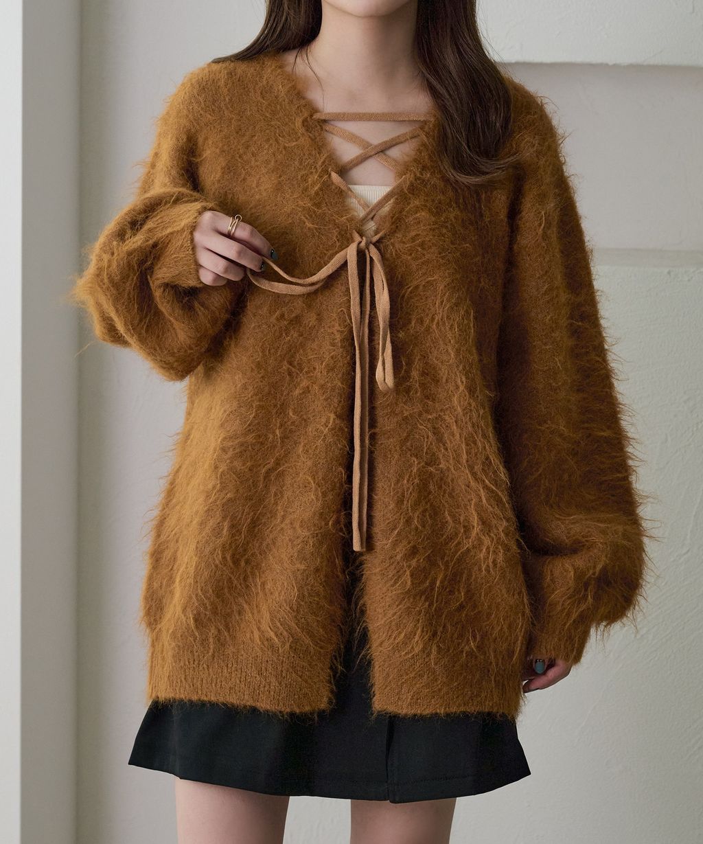 apres jour clair 2WAY毛絨感蕾絲綁帶針織開襟外套_64