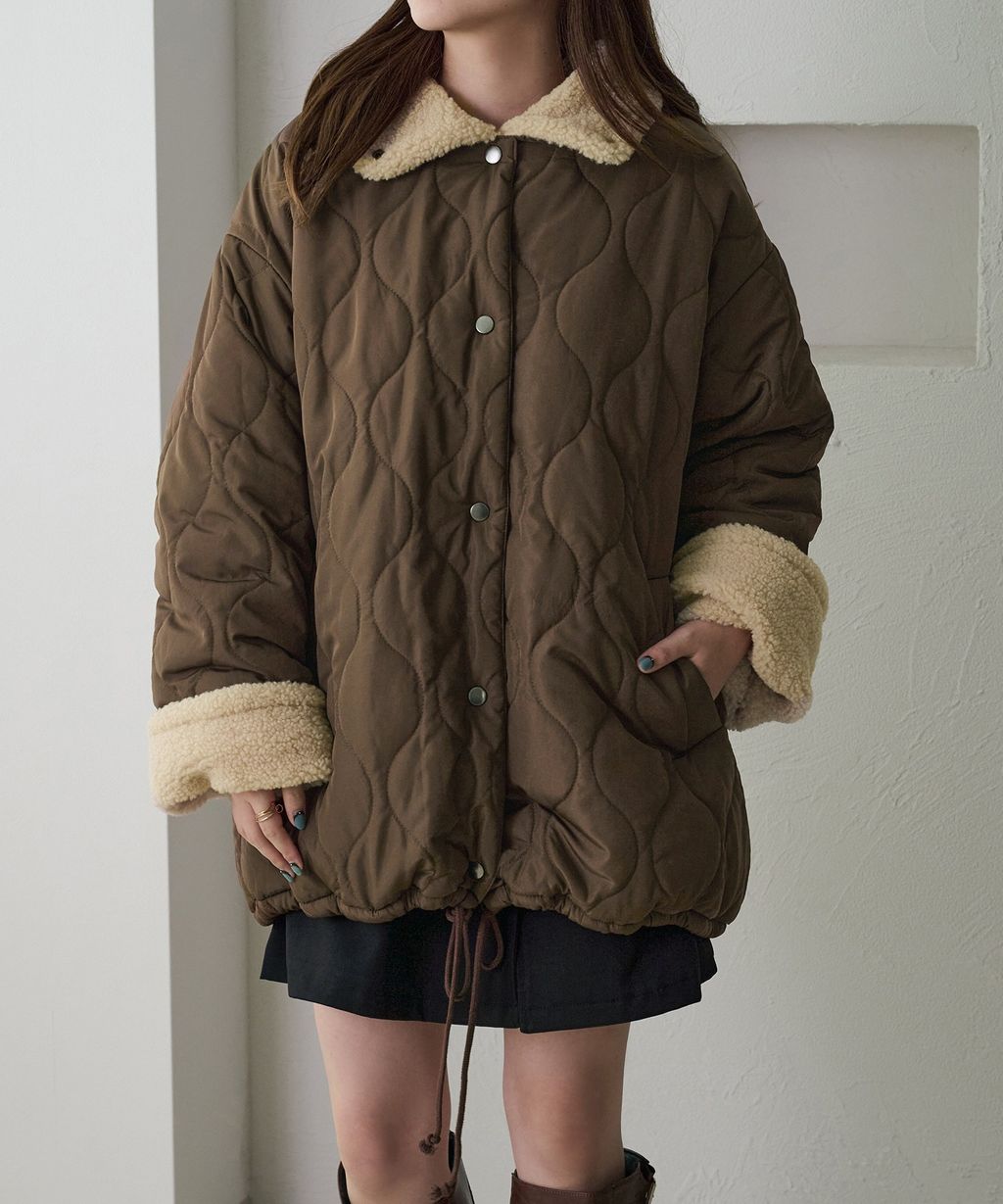 apres jour clair 寬鬆版型內裏羊羔絨鋪棉絎縫保暖外套_1