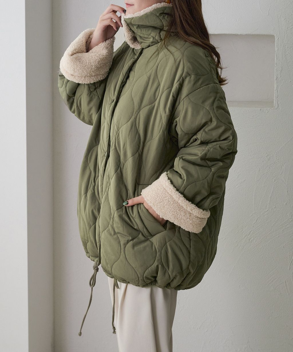 apres jour clair 寬鬆版型內裏羊羔絨鋪棉絎縫保暖外套_2
