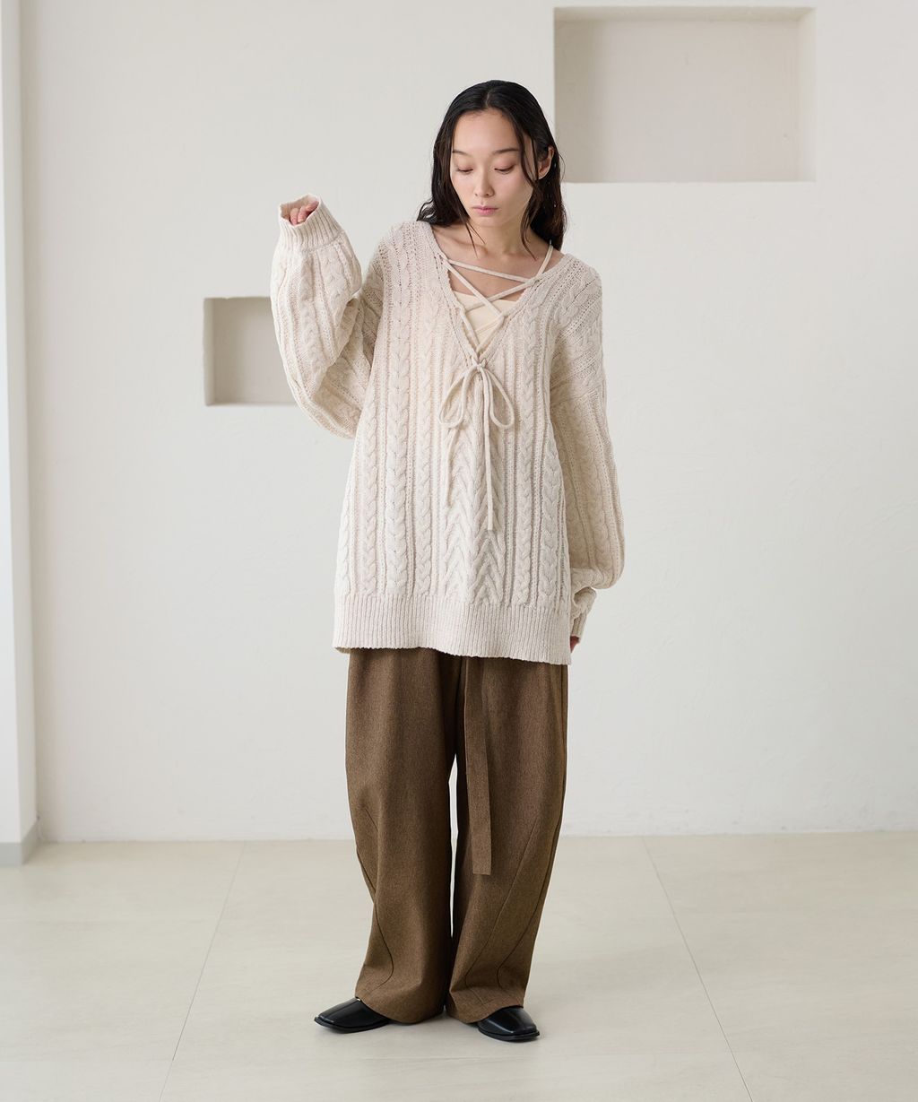 apres jour clair 2WAY蕾絲綁帶麻花編織上衣_10