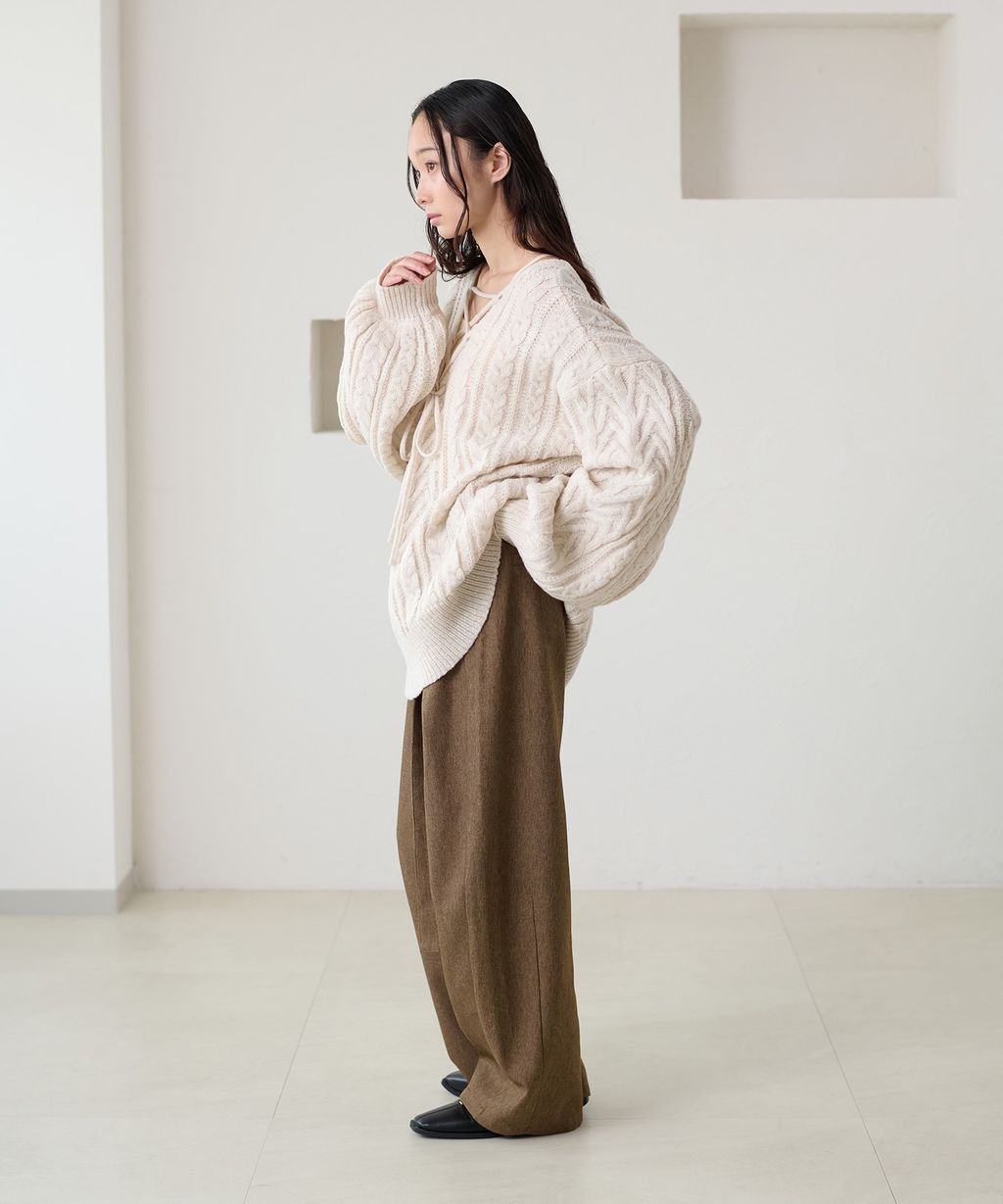 apres jour clair 2WAY蕾絲綁帶麻花編織上衣_11