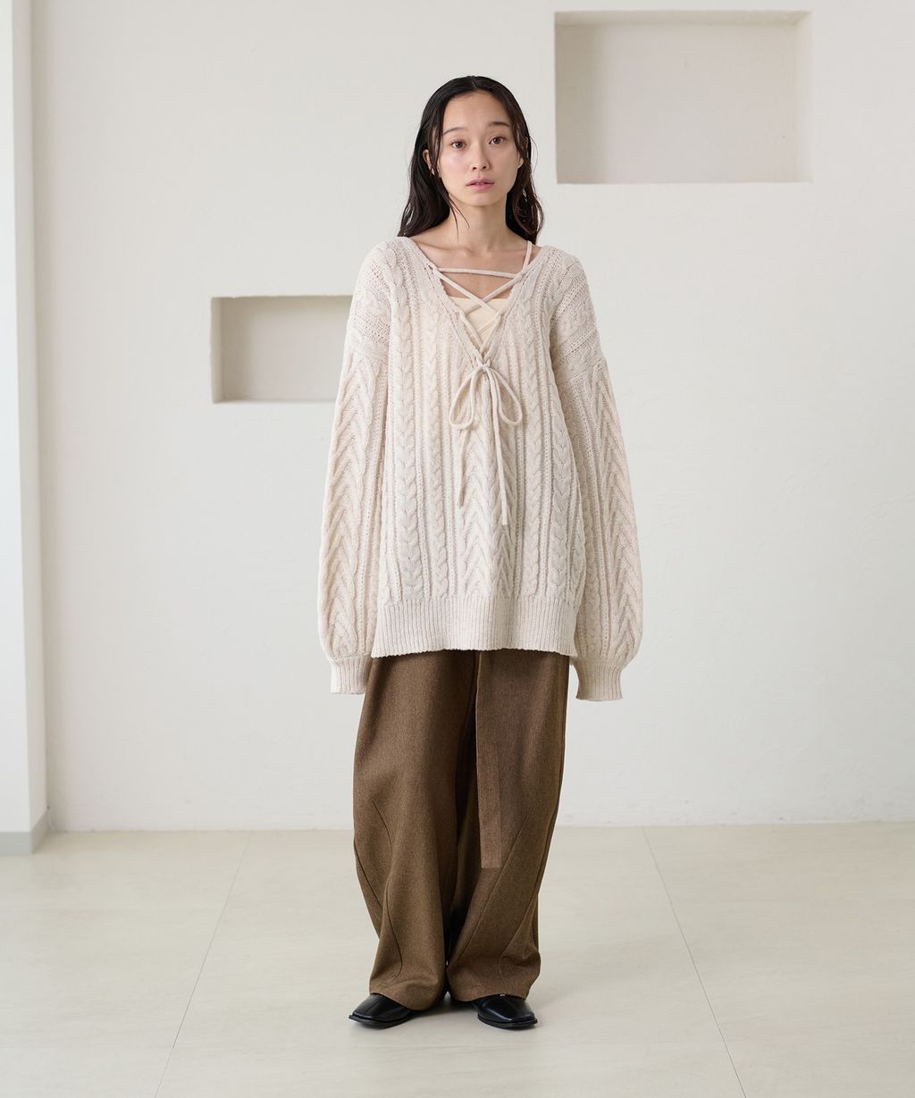 apres jour clair 2WAY蕾絲綁帶麻花編織上衣_8