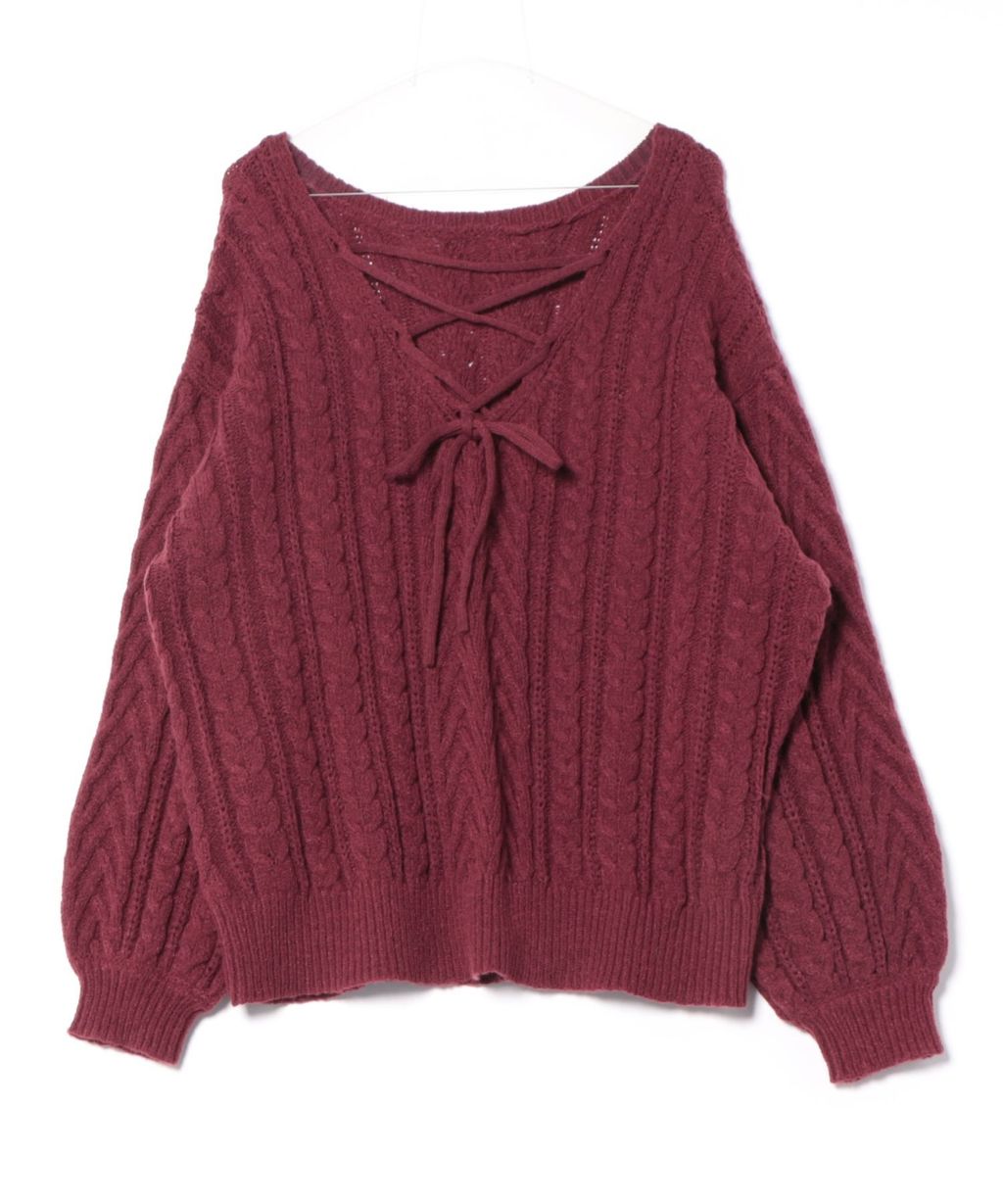 apres jour clair 2WAY蕾絲綁帶麻花編織上衣_72