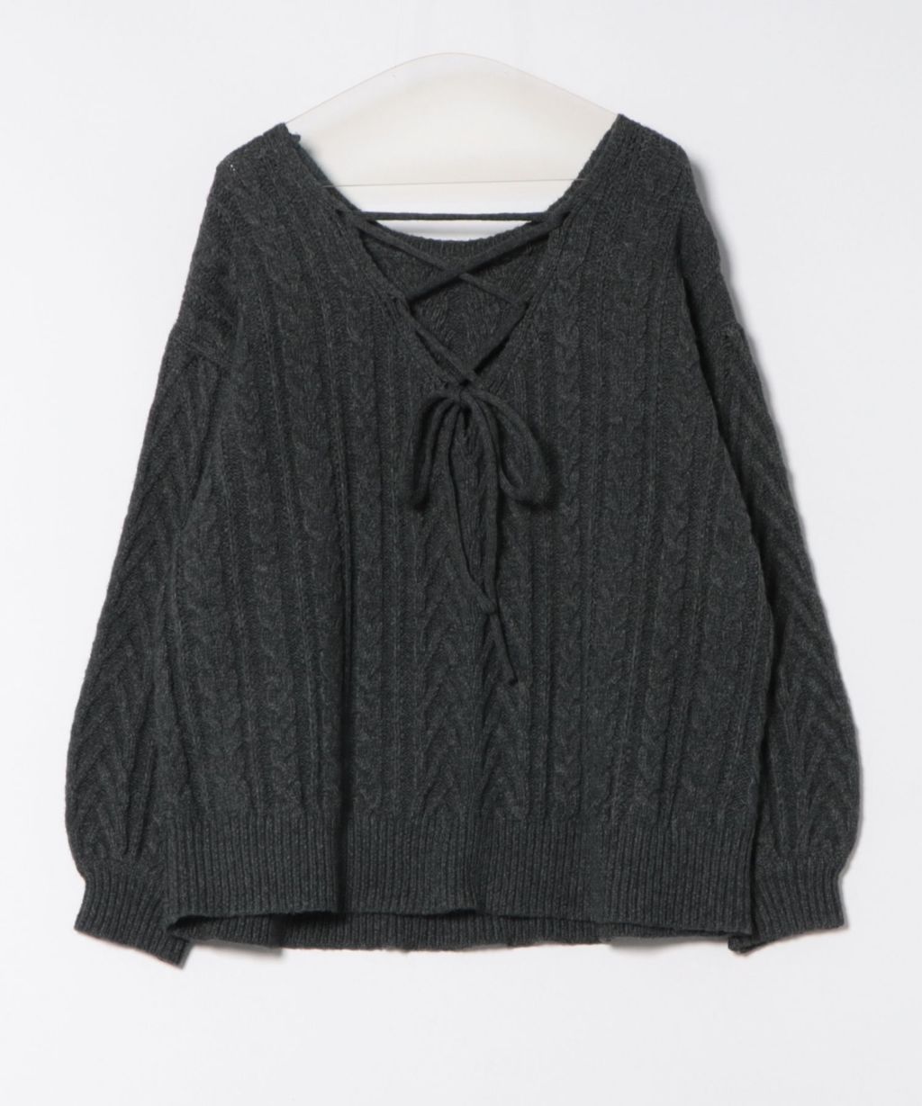 apres jour clair 2WAY蕾絲綁帶麻花編織上衣_70