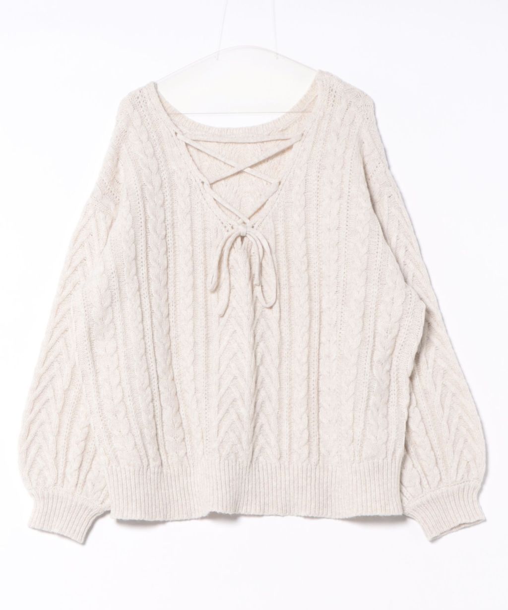 apres jour clair 2WAY蕾絲綁帶麻花編織上衣_69