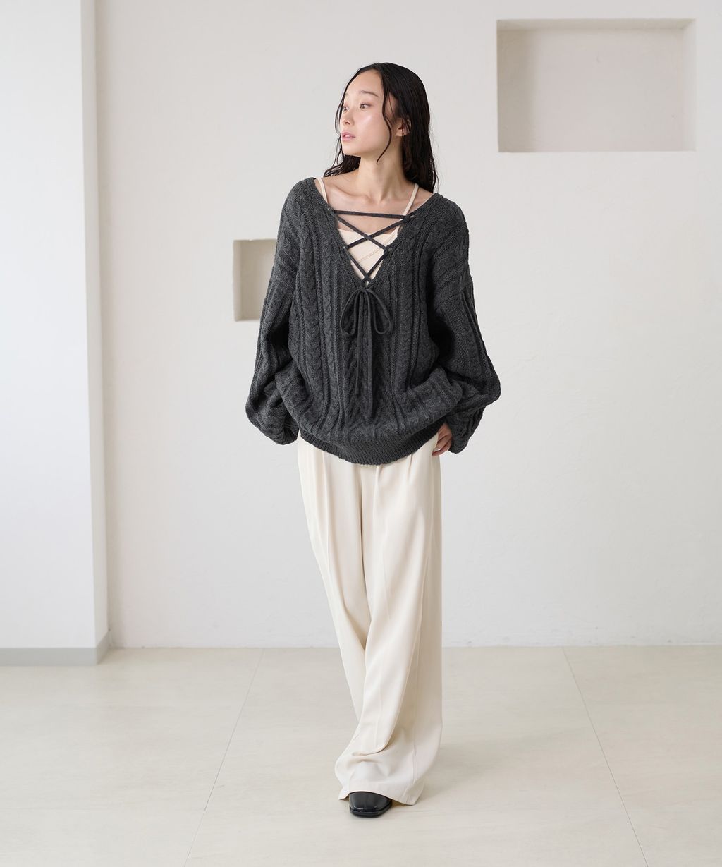 apres jour clair 2WAY蕾絲綁帶麻花編織上衣_62