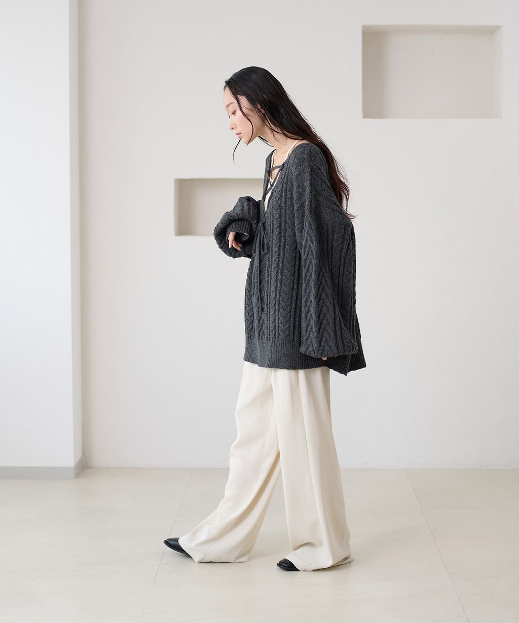 apres jour clair 2WAY蕾絲綁帶麻花編織上衣_64