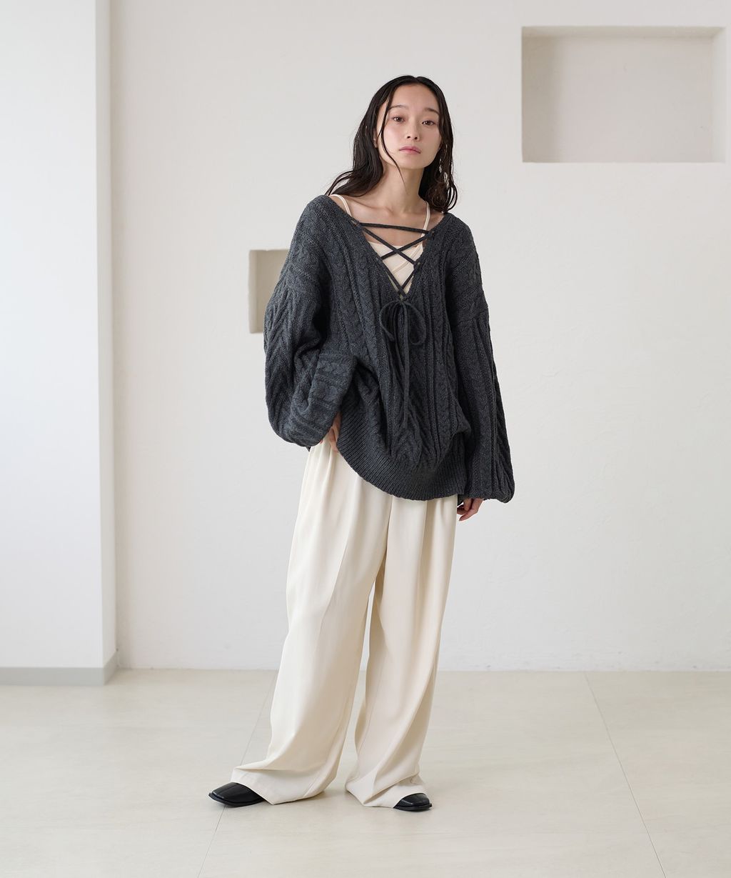 apres jour clair 2WAY蕾絲綁帶麻花編織上衣_67