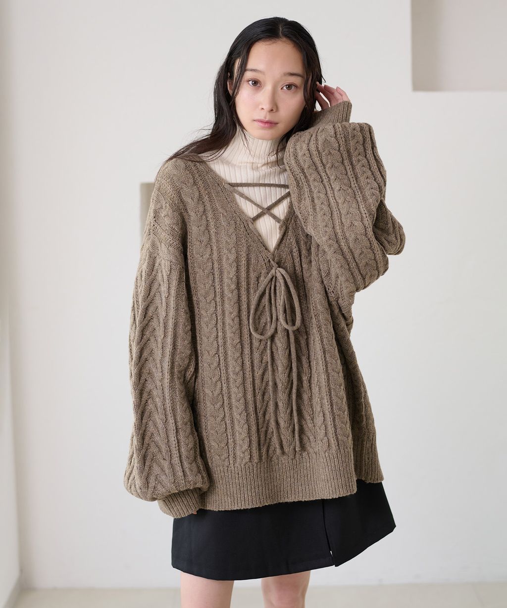 apres jour clair 2WAY蕾絲綁帶麻花編織上衣_57