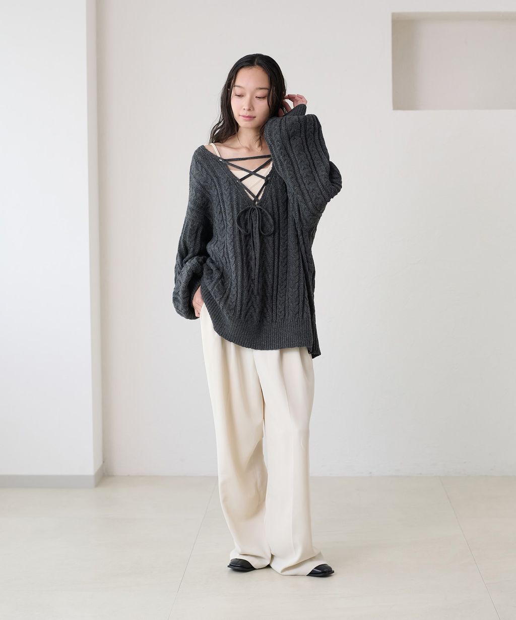 apres jour clair 2WAY蕾絲綁帶麻花編織上衣_68