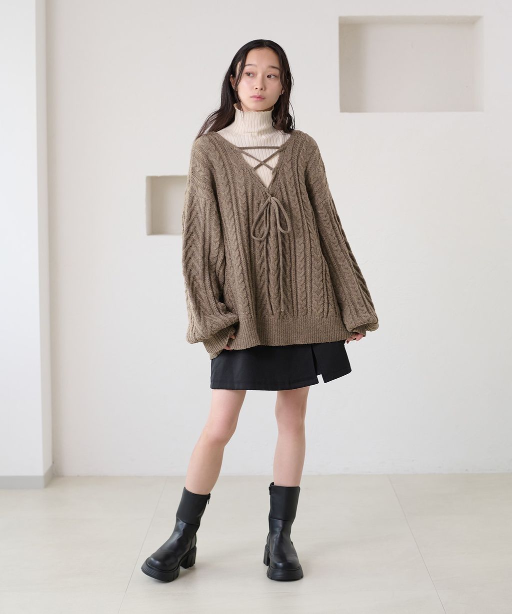 apres jour clair 2WAY蕾絲綁帶麻花編織上衣_55