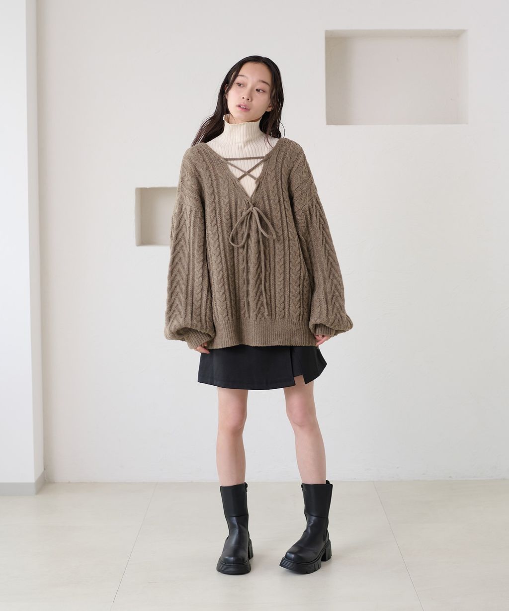 apres jour clair 2WAY蕾絲綁帶麻花編織上衣_52