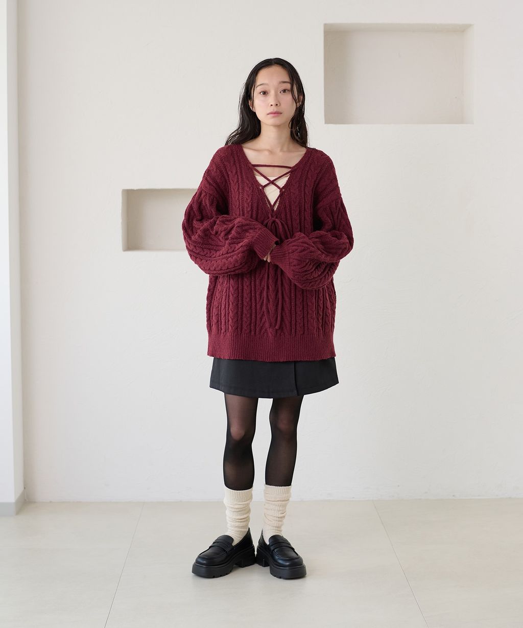 apres jour clair 2WAY蕾絲綁帶麻花編織上衣_46