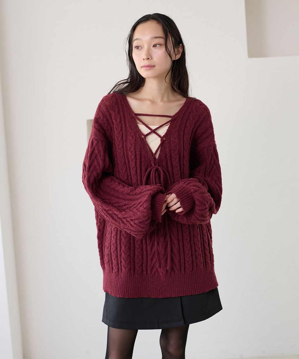 apres jour clair 2WAY蕾絲綁帶麻花編織上衣_48