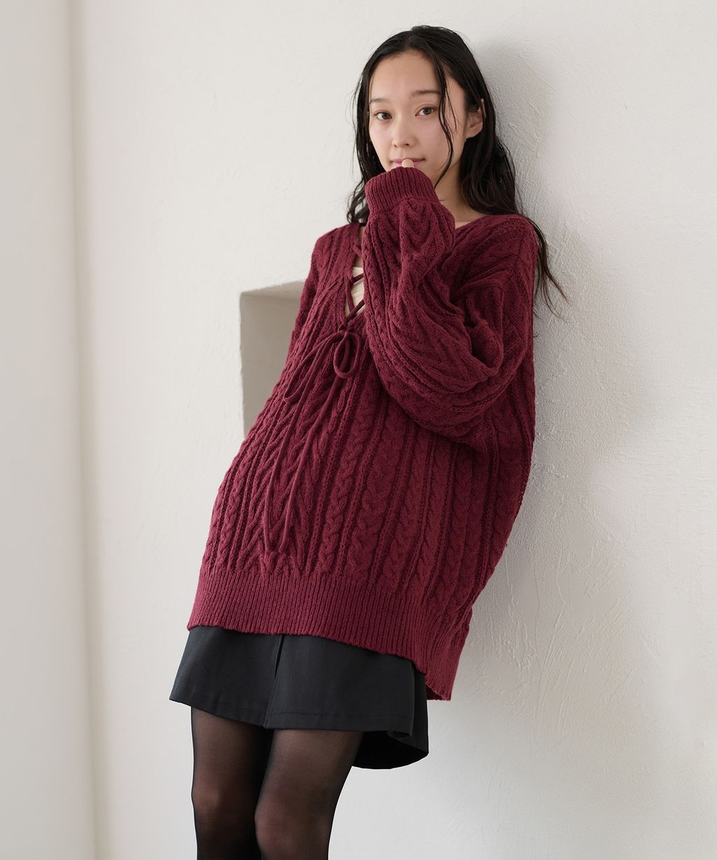 apres jour clair 2WAY蕾絲綁帶麻花編織上衣_51