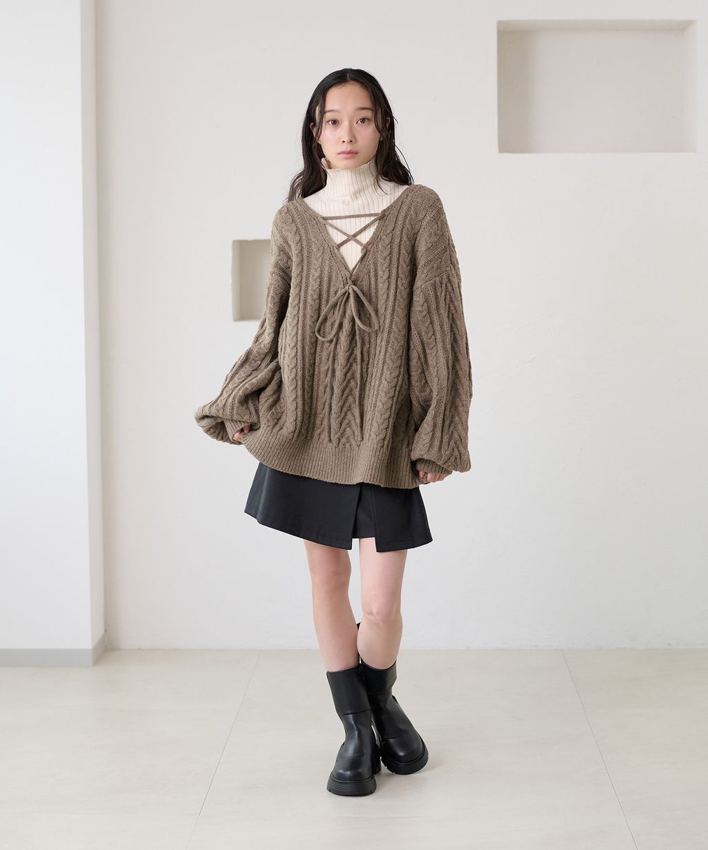 apres jour clair 2WAY蕾絲綁帶麻花編織上衣_53