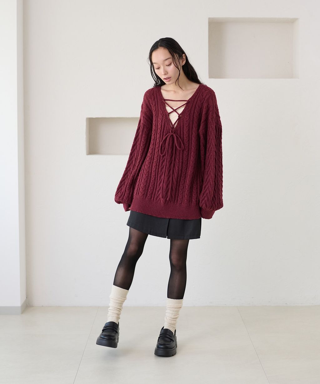 apres jour clair 2WAY蕾絲綁帶麻花編織上衣_42