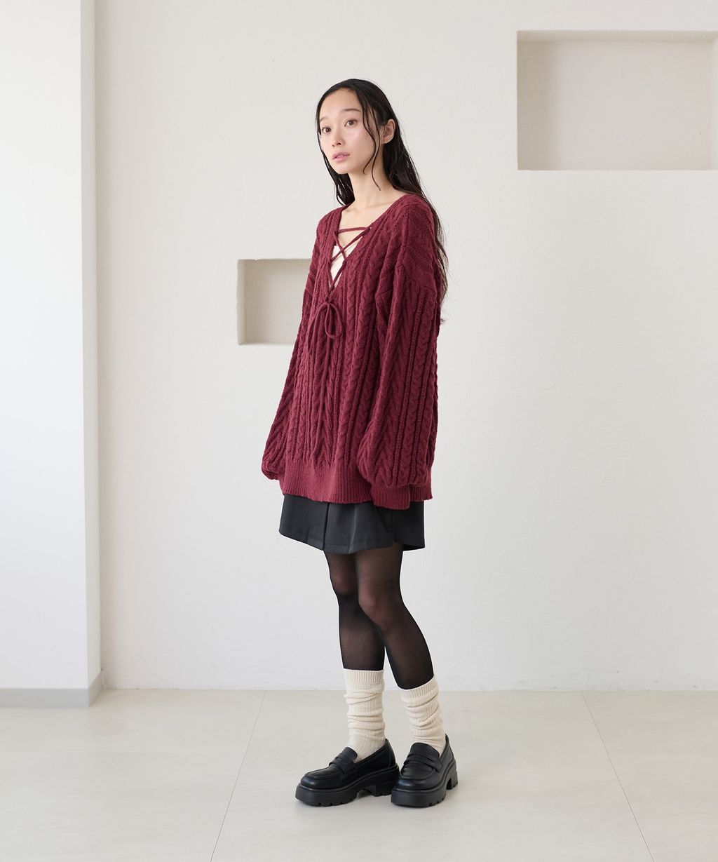 apres jour clair 2WAY蕾絲綁帶麻花編織上衣_43