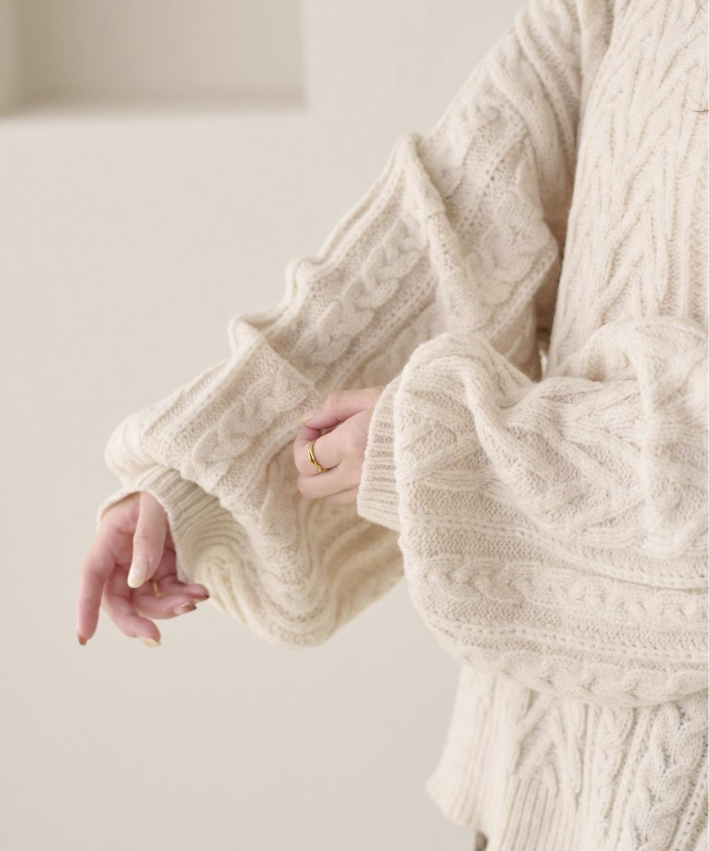 apres jour clair 2WAY蕾絲綁帶麻花編織上衣_28