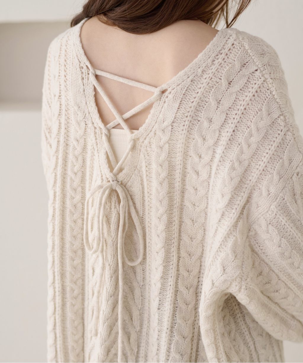 apres jour clair 2WAY蕾絲綁帶麻花編織上衣_29