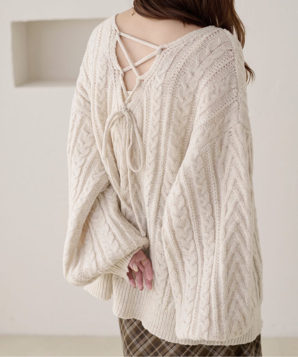 apres jour clair 2WAY蕾絲綁帶麻花編織上衣_25