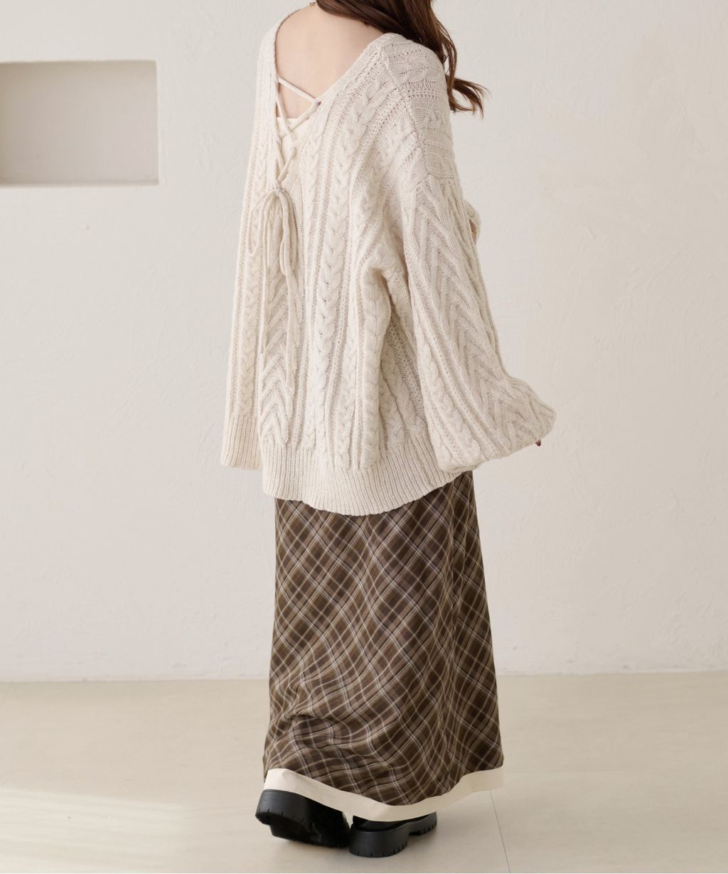 apres jour clair 2WAY蕾絲綁帶麻花編織上衣_24