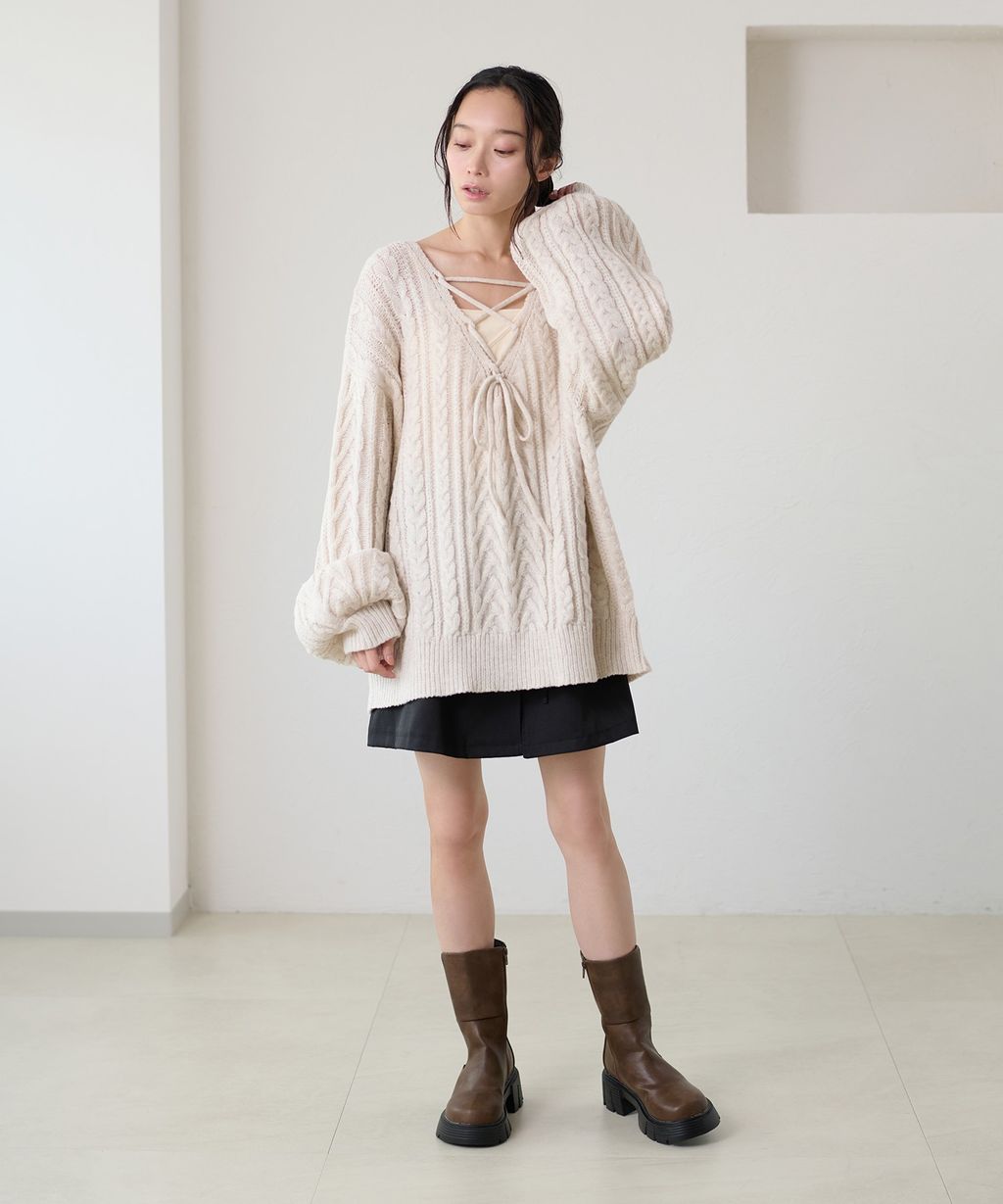 apres jour clair 2WAY蕾絲綁帶麻花編織上衣_17