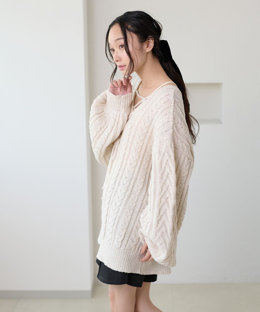 apres jour clair 2WAY蕾絲綁帶麻花編織上衣_20