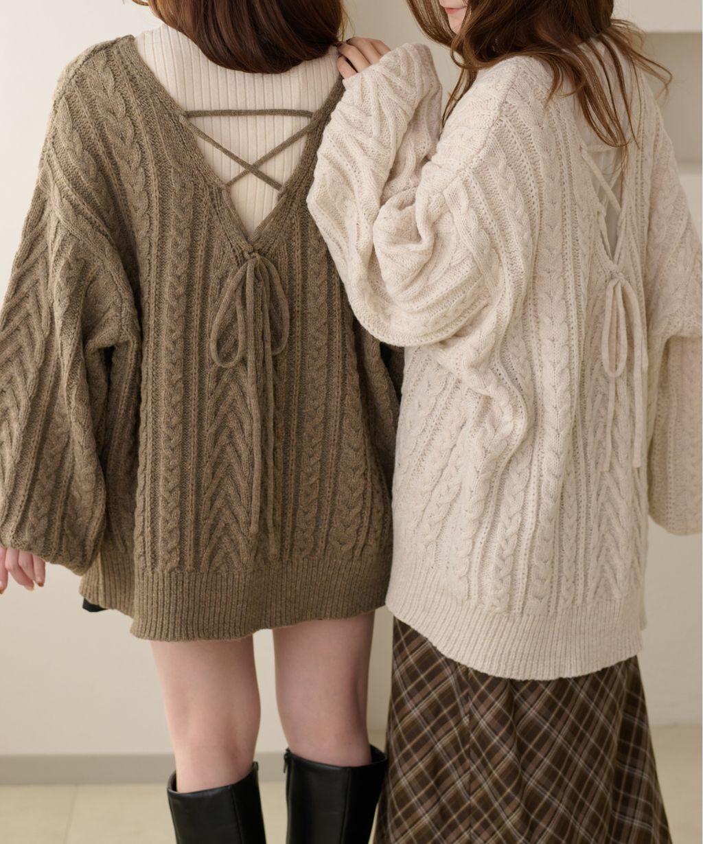 apres jour clair 2WAY蕾絲綁帶麻花編織上衣_39