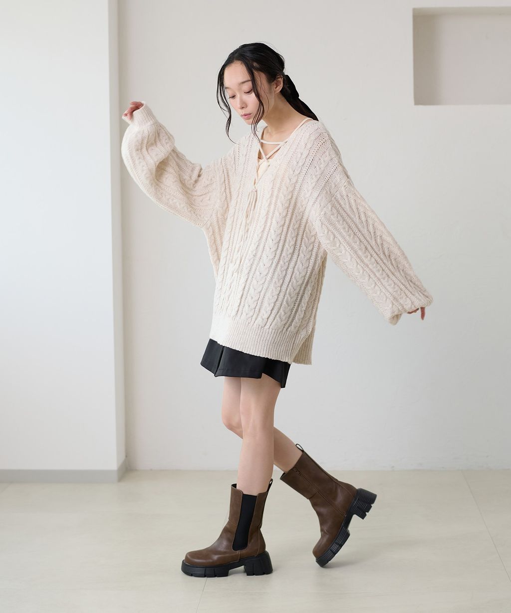 apres jour clair 2WAY蕾絲綁帶麻花編織上衣_18