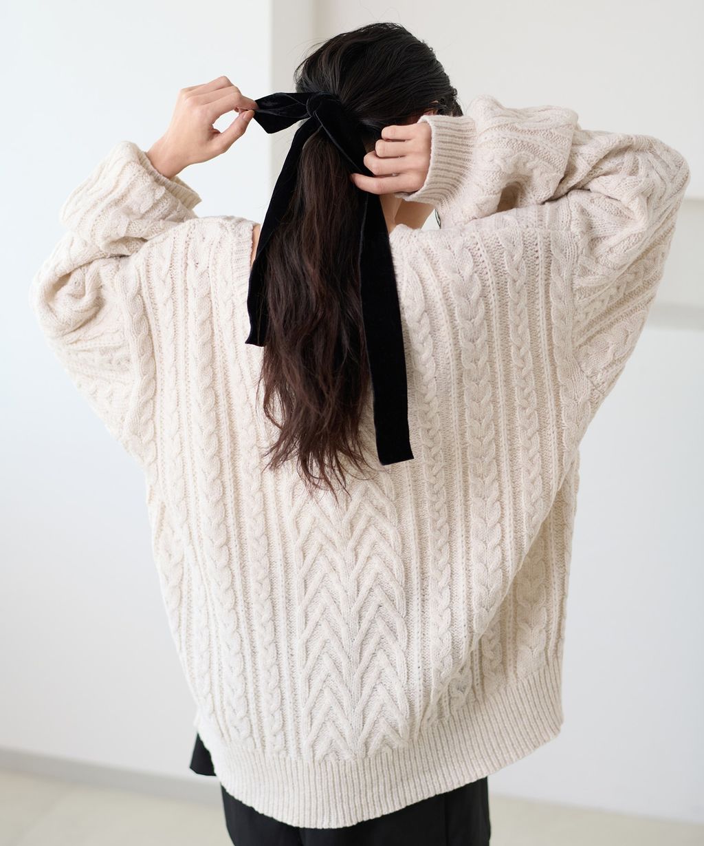 apres jour clair 2WAY蕾絲綁帶麻花編織上衣_21