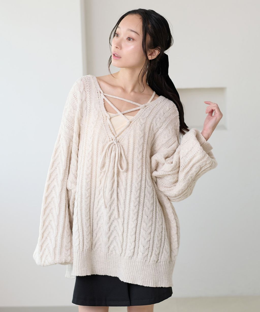 apres jour clair 2WAY蕾絲綁帶麻花編織上衣_19