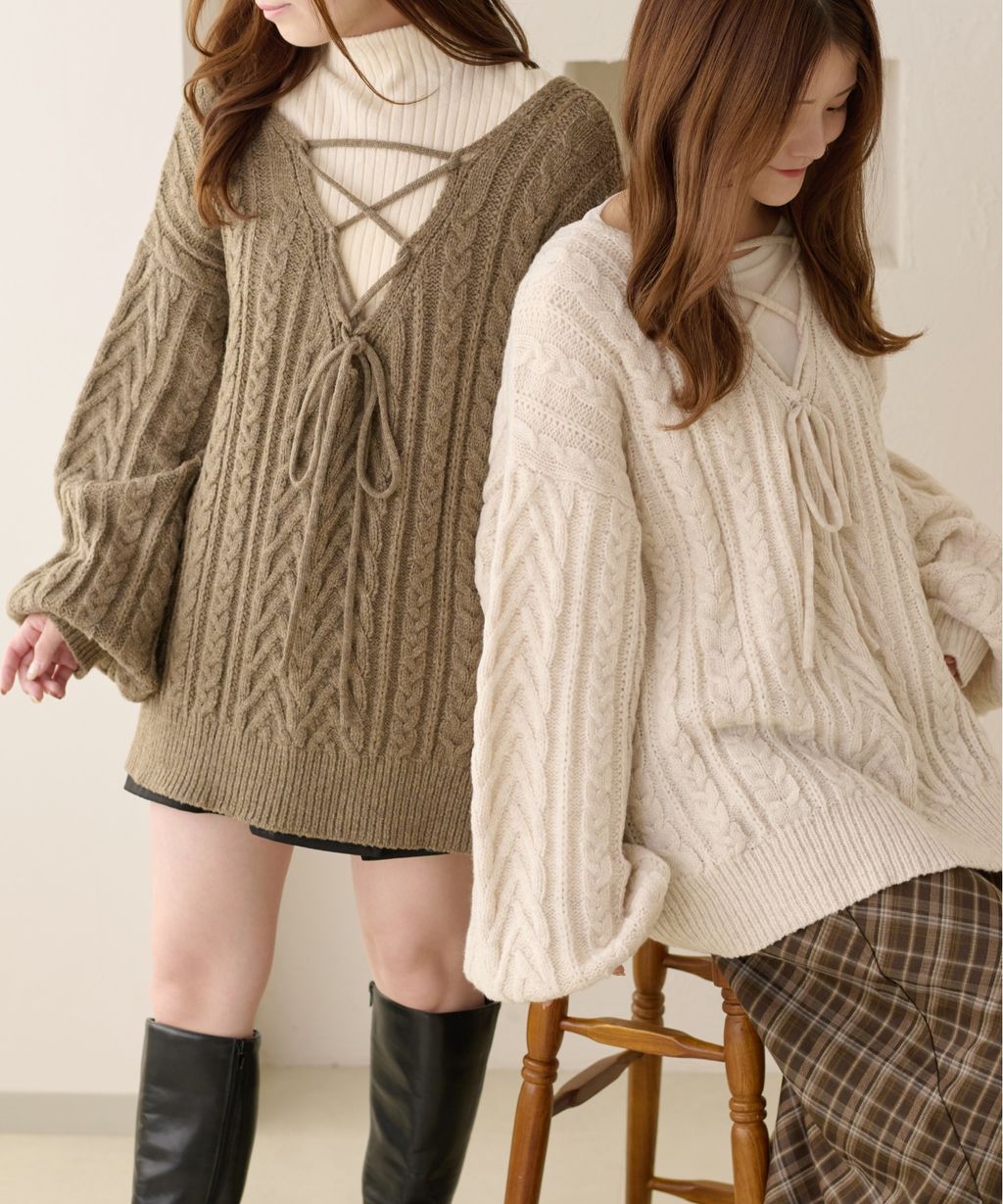 apres jour clair 2WAY蕾絲綁帶麻花編織上衣_41